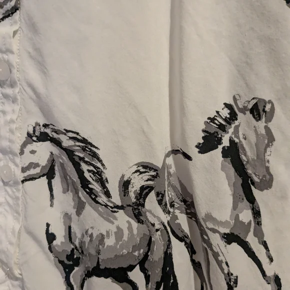 Jane and Delancey Black and White Horse Print Button Down Shirt - Picture 4 of 9
